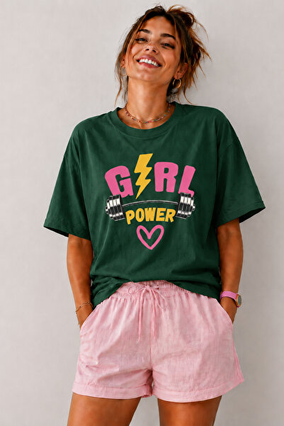 ArtYus Girl Power Printed Crew Neck Casual Unisex Oversize T-Shirt - Fitness ...