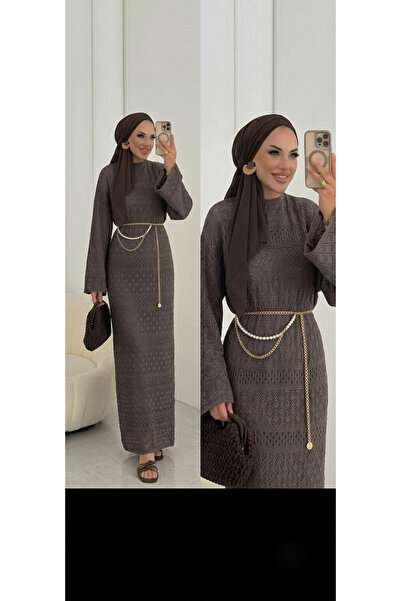 Lovely butik KADIN ASTARLI TRANSPARAN ÖRME TRİKO UZUN ELBİSE