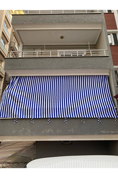 AŞİYAN Minetekstil Balkon Perdesi Mavi Beyaz | Ölçüye Göre Özel Dikim | Suya ...