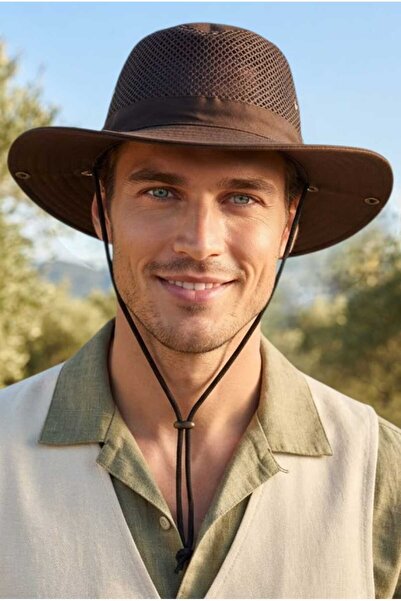 Mood Agenda Men's Mesh Safari Hat Wide Brim with Drawstring Breathable Uv Sun...