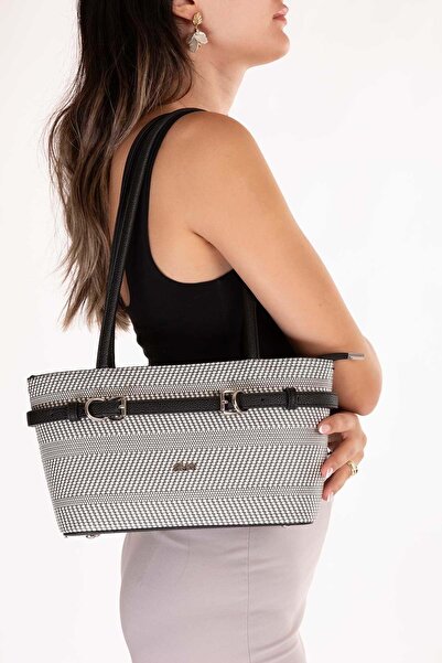 Gondol Women's Daily Hand and Shoulder Bag Ald.4586 Black Zigzag