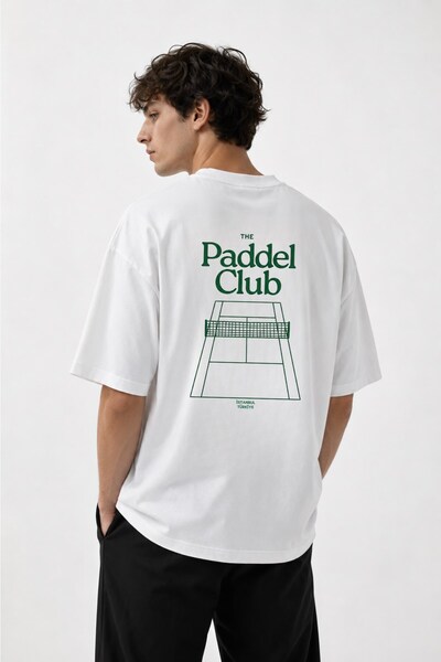 The Champ Clothing Tricou oversize pentru bărbați, alb, cu imprimeu Paddel Cl...