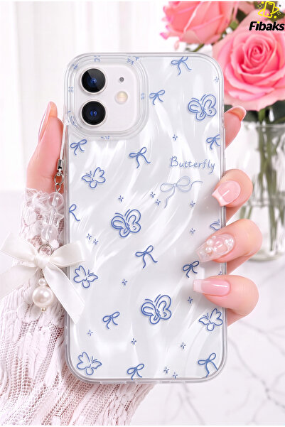 Fibaks iPhone 11 Kılıf Hologramlı Kelebek & Fiyonk Desenli Charm Aksesuarlı Ş...