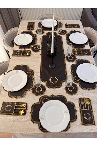 HARD RUBY American Service Set for 6 People 19 Pieces Brown-Gold