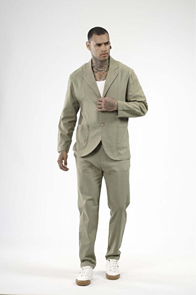 king brich Slim Fit Men's Cotton Linen Top and Bottom Set