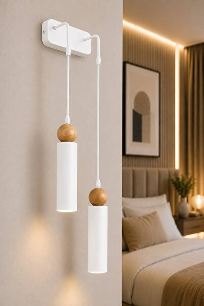 VENON Alkan 2-Piece Applique with White Wood Details | |   2 Lamps Wooden Bul...