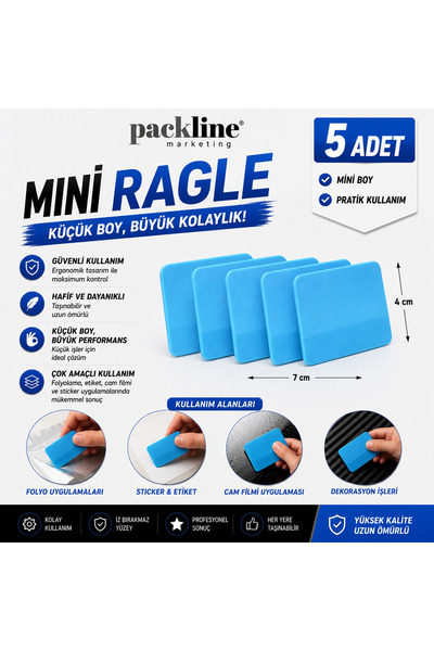 Packline Marketing Packline Mini Ragle 5 Adet | Folyo, Cam Filmi ve Sticker Uygulama Aparatı
