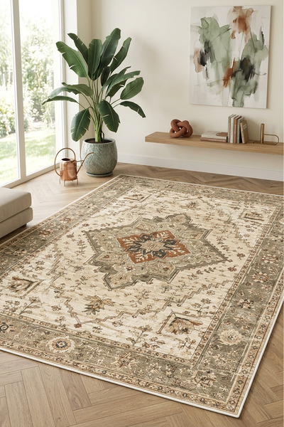 Decomia Home Dijital Kaymaz Yıkanabilir Vintage Salon Halısı Mutfak Halısı Ko...