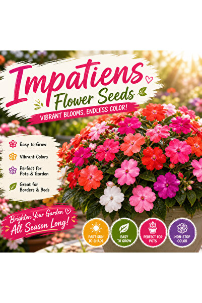 Bloom & Sow Seed بذور نباتات إمباتينز متعددة الألوان لجميع الفصول - نباتات مز...