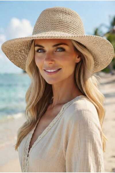Mood Agenda Women's Wide Brim Straw Weave Bucket Hat Crochet Bohemian Beach a...