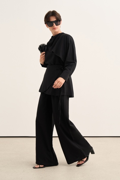 EBU Prive Women's Organic Cotton Loose-Fit Palazzo Trousers Black
