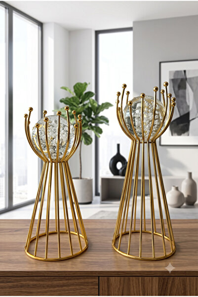 Leila Modern Gold-Gümüş Kristal Dekoratif Küre 2'li Set