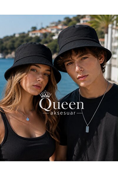 QUEEN AKSESUAR Unisex μονόχρωμο μαύρο καπέλο Bucket Fisherman Summer Αντηλιακό