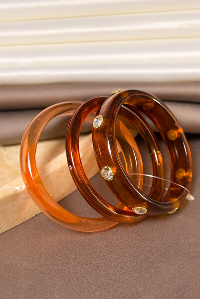 İthal Women's Brown Acrylic Combination Bracelet Set with Stones and Bones, S...