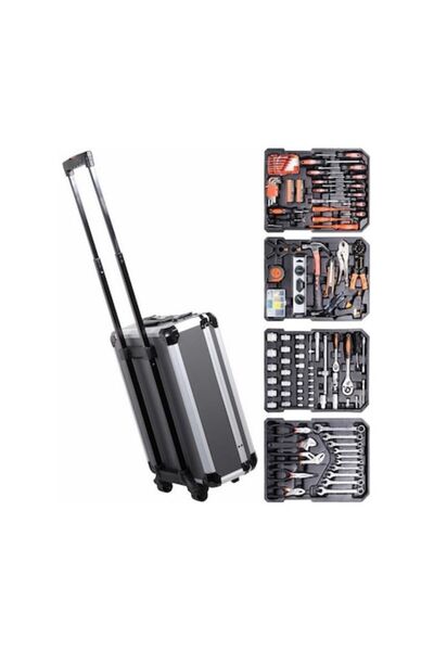 Compass Trusă de scule din aluminiu cu 186 de piese, Compas, Metal, Multicolor