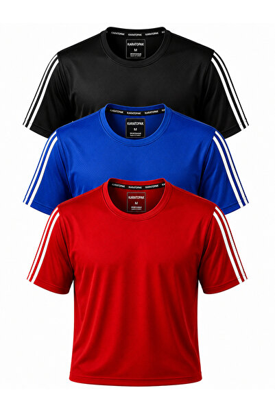 Karatopak Tricou sport din țesătură respirabilă, cu 3 dungi pe mâneci și func...