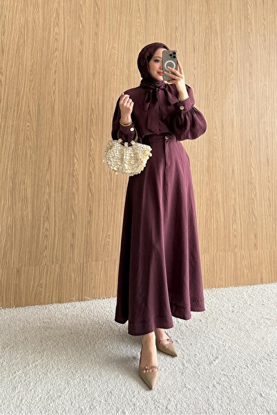 Rimel Moda Yakası Fularlı Takım Bordo