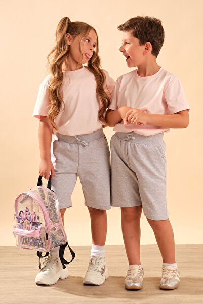 BAYKAR Unisex Children's Cotton Shorts with Elastic Waist and Pockets 9050 Gray