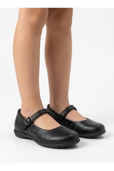 Babyqlo Girls Black Buckle Strap School Shoes