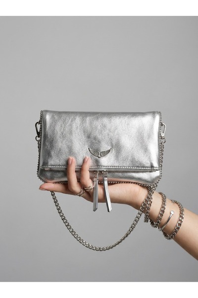 Baguar Women's Silver Color Chain Strap Baguette Shoulder Bag with Zipper Detail