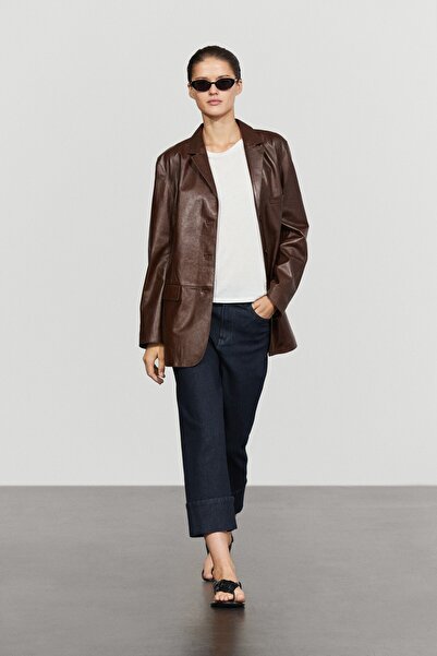 Massimo Dutti Cep detaylı napa deri blazer