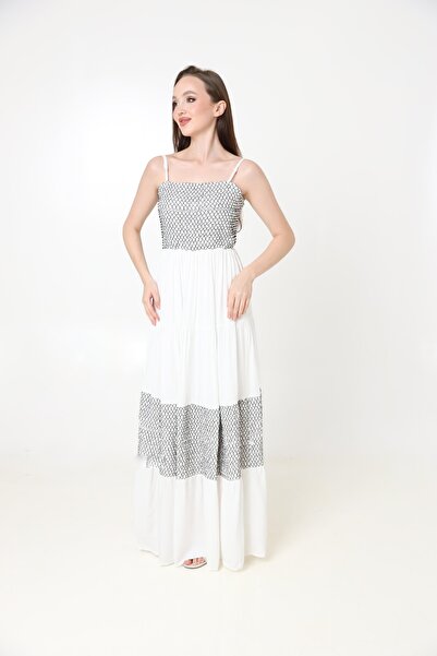 2TRENDY Women's Black White Polka Dot Print Spaghetti Strap Maxi Dress