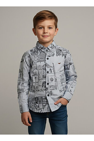 Babyqlo Boys City Print Long Sleeve Shirt
