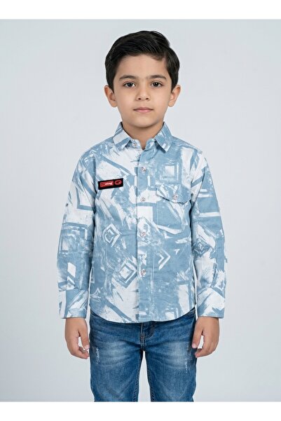 Babyqlo Boys Blue Abstract Printed Casual Shirt