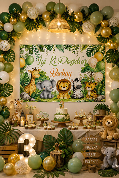 toreksan reklam Kişiye Özel Safari Temalı Doğum Günü Brandası 70x100 cm Yatay...