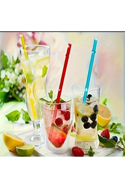 Yıldızan Tritan Straw Set with Glitter Rings, 4-Piece Transparent Glitter Str...