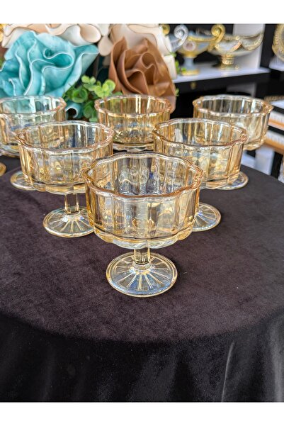 LOKMAN ZÜCCACİYE SHOWROOM 6 Pieces Crystal Glass Gold Color Multi-Purpose Pre...
