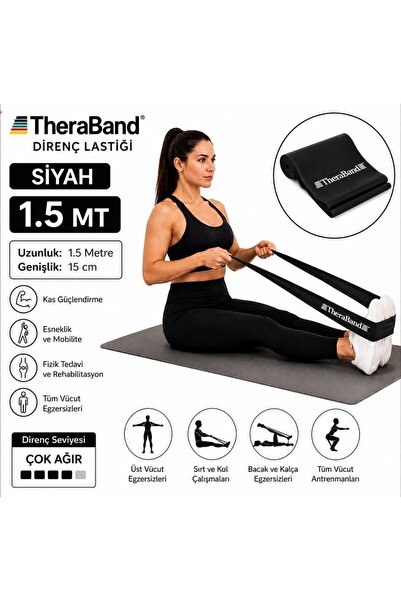 THERABAND Siyah Direnç Lastiği 1,5 metre -Egzersiz,Plates ve Fizik Tedavi Bandı