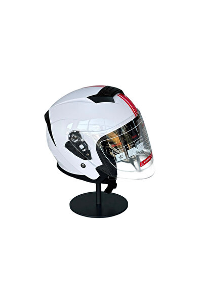 Genel Markalar 526 White/Y2Red Güneş Gözlüklü Yarım Motosiklet Kaskı (Şeffaf ...