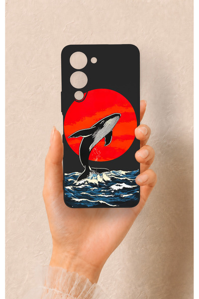 Vip Case Vivo Y19 5g Compatible Red Sun Whale Pattern Silicone Case