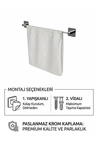 EMPA METAL Yapışkanlı Krom Uzun Havluluk / Havlu Askısı
