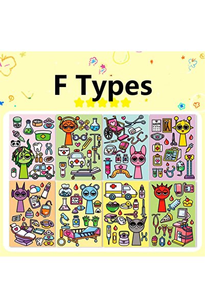 Choice5 F Types 8Sheets Cool Sprunkie Stickers Sprunkie Make A Face Sticker M...
