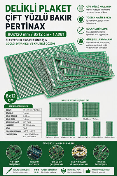 RoboPazar Delikli Plaket Bakır Çift Yüzlü 80x120 mm / 8x12 cm 1 adet ( Pertin...