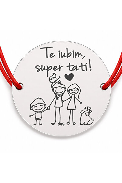 Simoshop Brățară argint 925 cu bănuț Te iubim, super tati!, șnur reglabil — c...