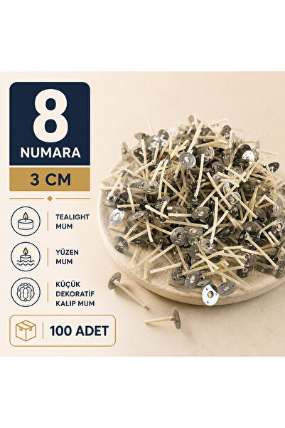 hk 8 Numara 3 cm Kopçalı Parafinli Mum Fitili 100 Adet | Tealight, Yüzen ve K...