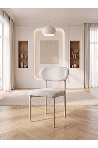 Concept Ayz Home Bella Serisi 4 Adet Krem Kumaş Sandalye Seti (Modern Sandaly...