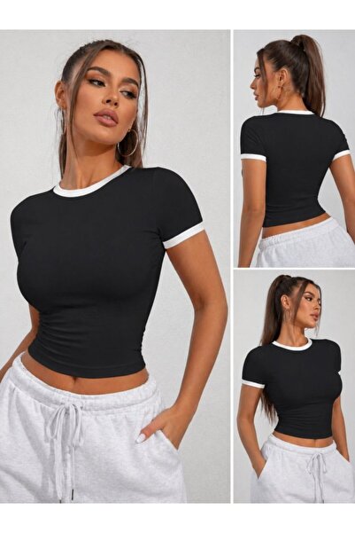Generic Brand Women's Ribbed Viscose Fabric Blouse with Rubber Detail on the ...