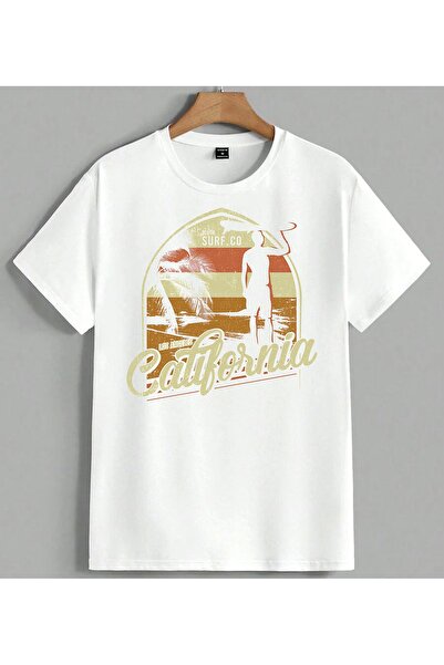 ELFERA California Surf Vintage Beach Printed Unisex Oversize T-Shirt White