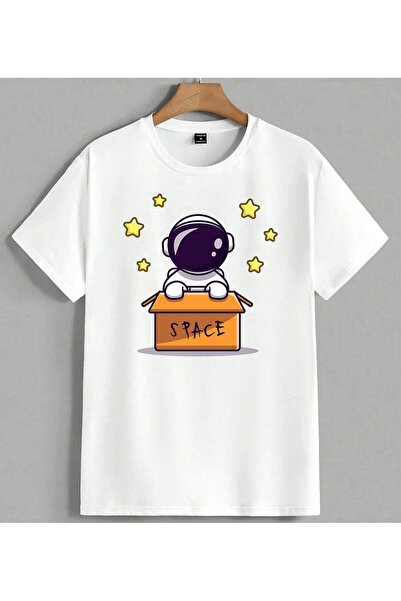 ELFERA Tricou oversize unisex cu imprimeu Space Star în cutie astronaut alb