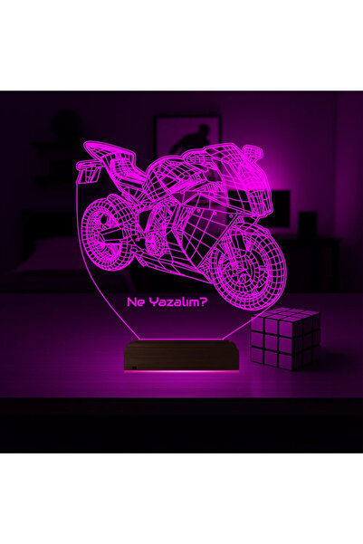 Genel Markalar Motor Motorcu Motorsiklet Kişiye Özel 3D Lamba - Masa Gece Lam...
