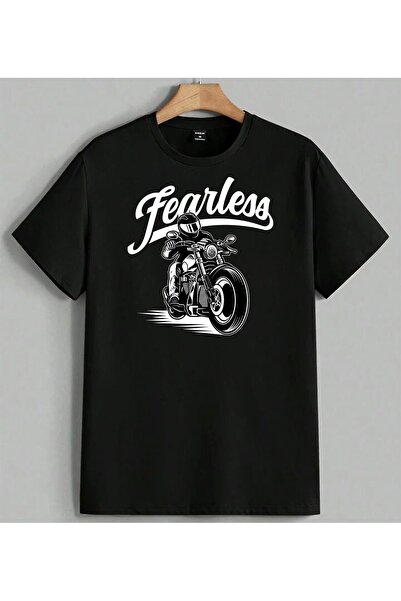 ELFERA Motorcycle Biker Black Printed Unisex Oversize T-Shirt Black