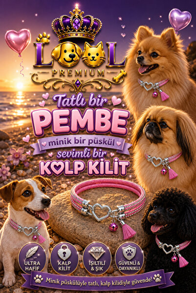 LOOL PREMİUM Pembe parlak taşlı köpek kolyesi köpek kolye kedi tasma