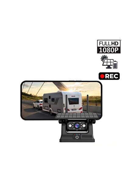 obus karavan Solar Şarjlı Wireless Karavan Geri Görüş Kamerası 1080P - Premium