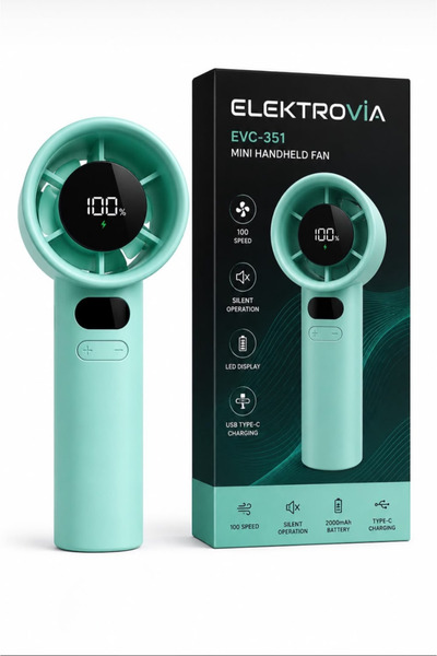 Arsimo El Vantilatörü - Dijital LED Ekranlı 100 Hız Kademeli, 2000 mAh Mini T...