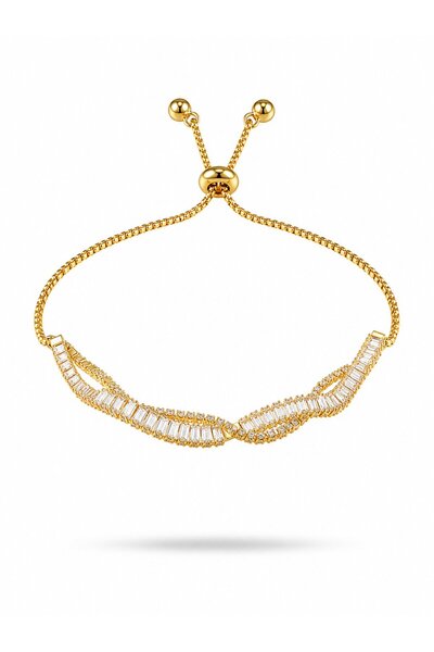 serelya Gold Color Baguette Zircon Stone Spiral Model Brass Elevator Bracelet