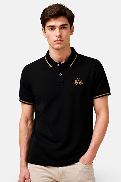 La Martina Men Regular Fit Embroidered Logo Short Sleeve Polo Shirt, Black